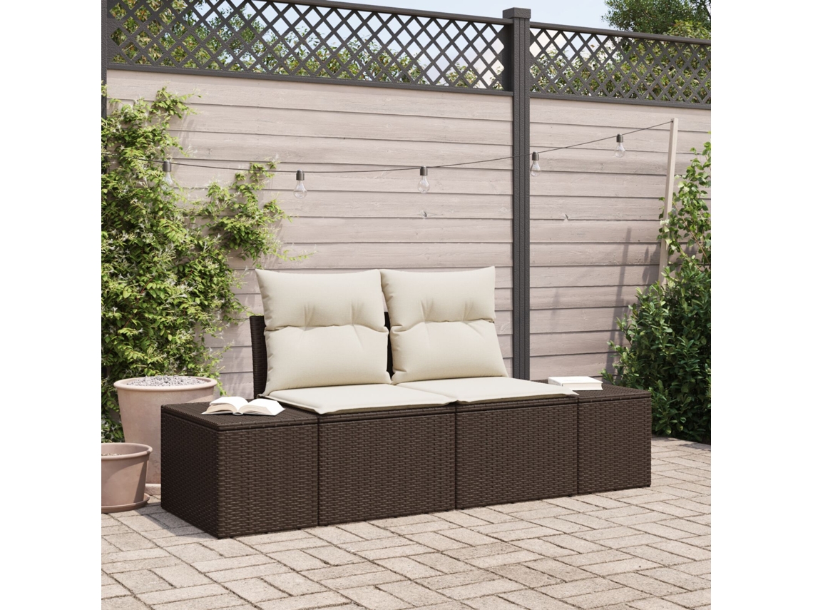 Sofá de jardín para 2 personas con espacio de almacenamiento y cojines de ratán sintético marrón Lovely Home