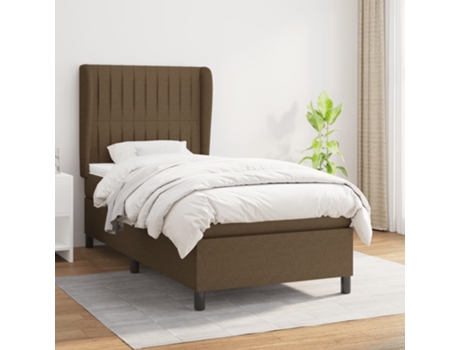 vidaXL Cama con somier y colchón 90x190 cm tela marrón oscuro