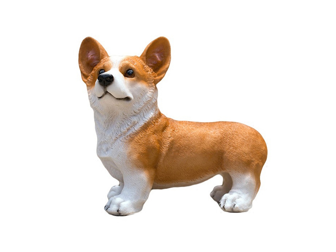 Estatua pequeña de corgi amarillo, resina, mesa de jardín