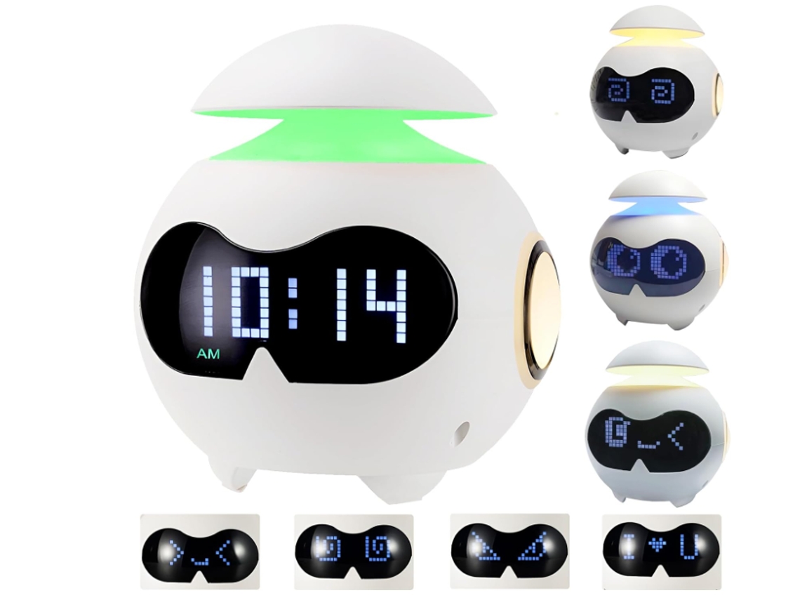 2024 Reloj despertador de regalo con alarma dual, emociones lindas, altavoz Bluetooth, luz nocturna LED junto a la cama, reloj despertador digital CHRONUS