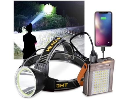 Linterna frontal LED recargable superbrillante con batería separada, adecuada para casco, camping, pesca y uso de emergencia (negro) CHRONUS