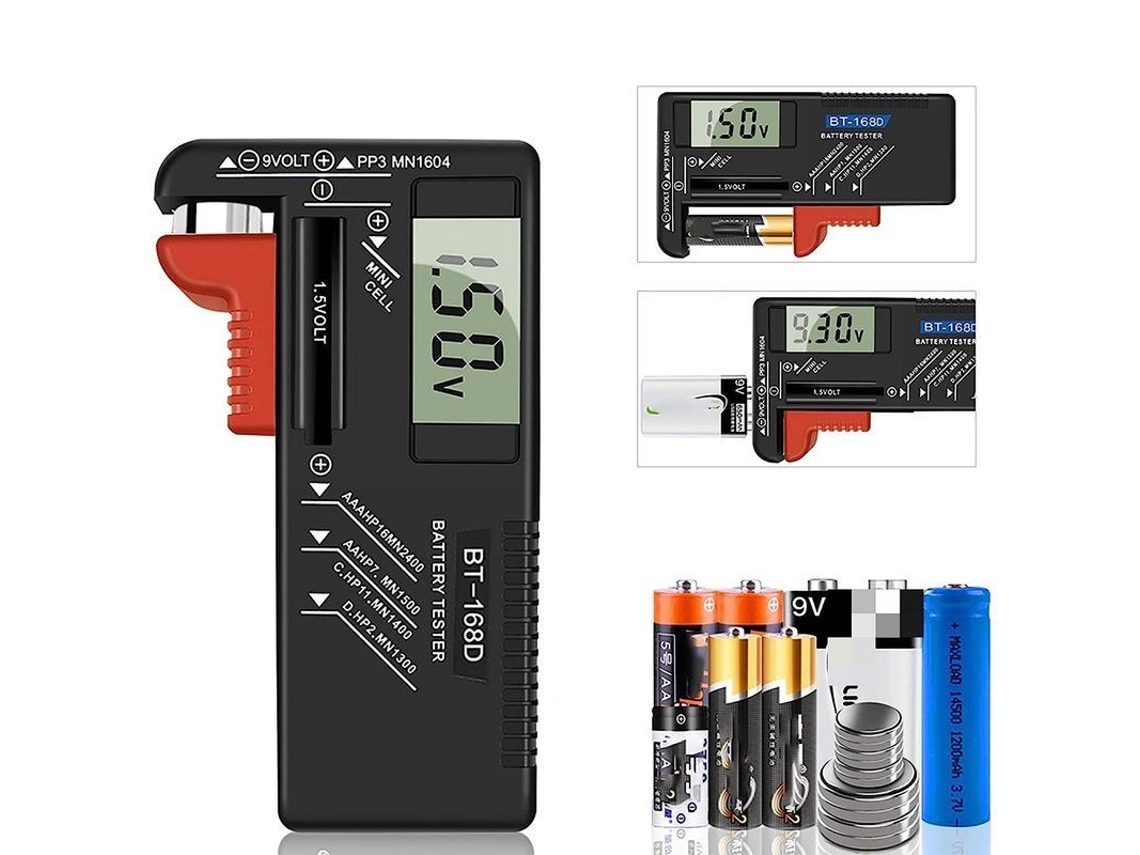 Comprobador De Pilas Digital Universal Para Pilas Aa, Aaa, C, D, Pp3, 9v, 1.5v Y De Botón - Funciona Sin Pilas