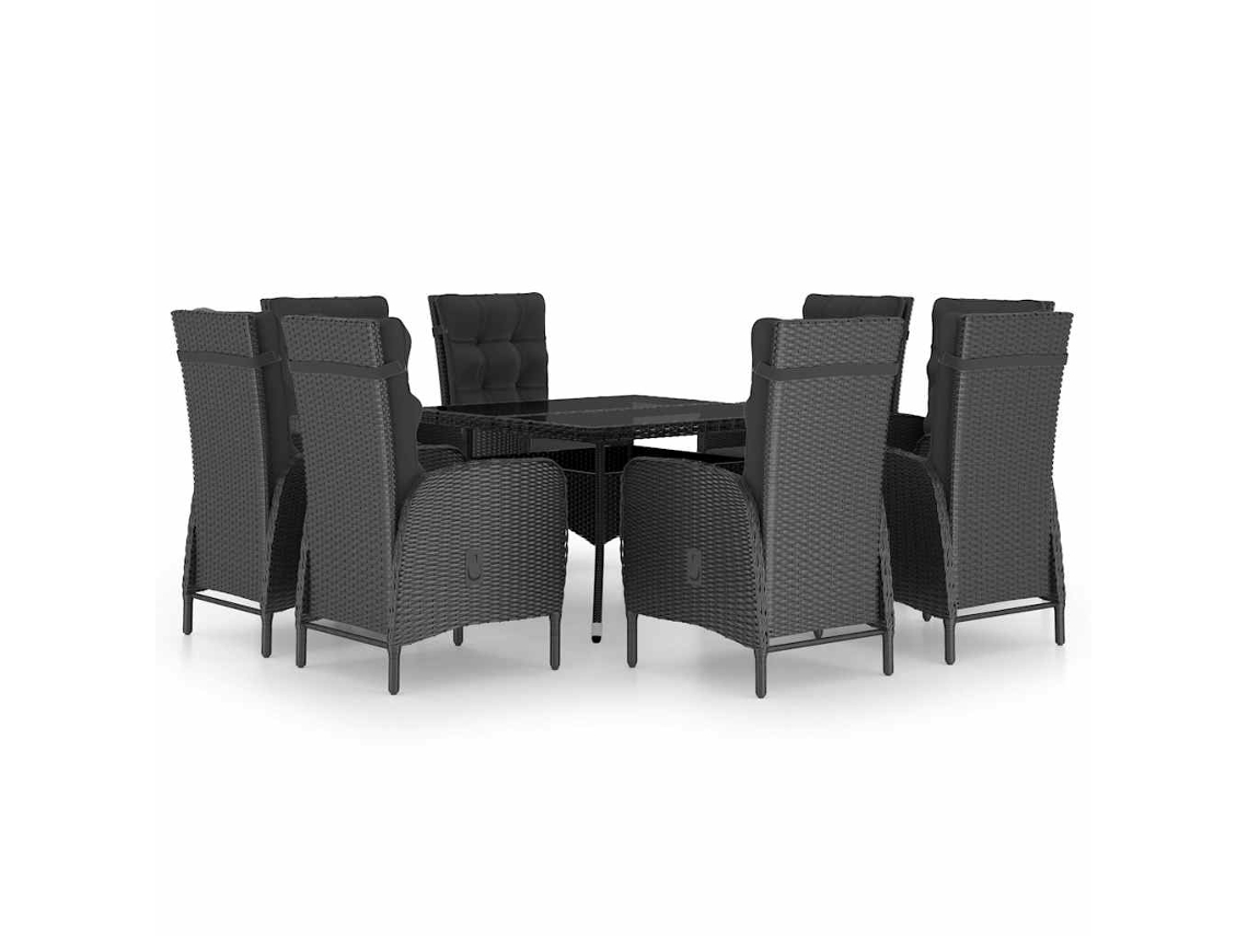 Maison Exclusive - Set De Comedor De Jardín 9 Piezas Ratán Pe Y Vidrio Negro