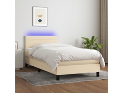 Cama Box Spring Colchón Y Luces Led Tela Crema 80x200 Cm