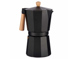 Cafetera de aluminio, 12 tazas, color negro, con mango de madera