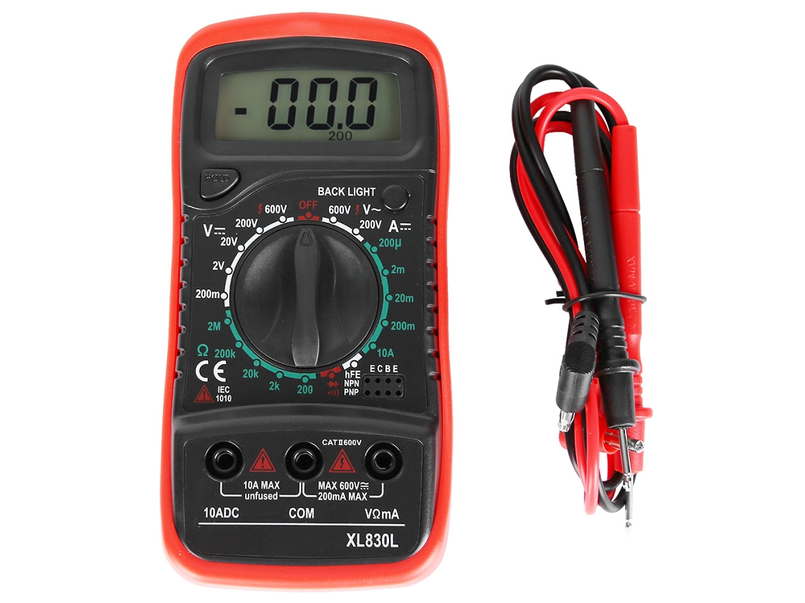 Multímetro digital portátil XL830L, voltímetro, amperímetro, ohmímetro, rojo.