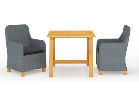 Conjunto 3 de comedor para jardín VIDAXL gris claro