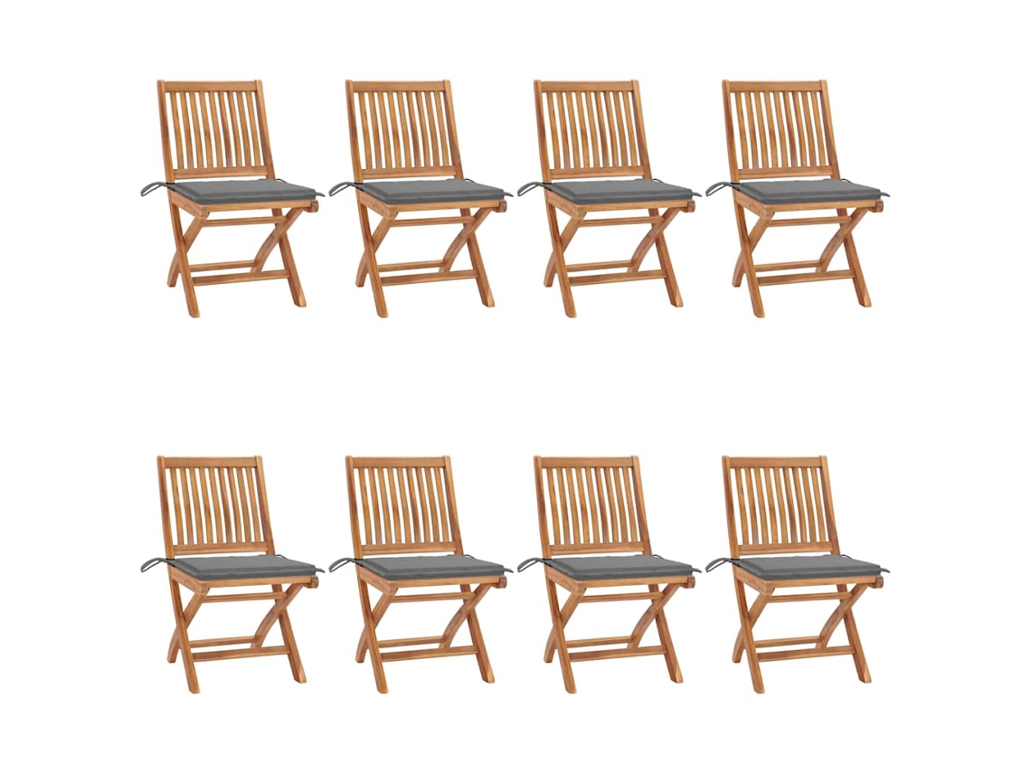 Sillas de jardín plegables de teca maciza de 8 piezas con cojines DKD Home Decor