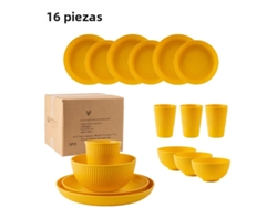 (amarillo) Juego De Cubiertos Portátil De Estilo Campestre De 16 Piezas, Que Incluye Cuchillo, Tenedor Y Cuchara, Hechos De Plástico Ecológico.