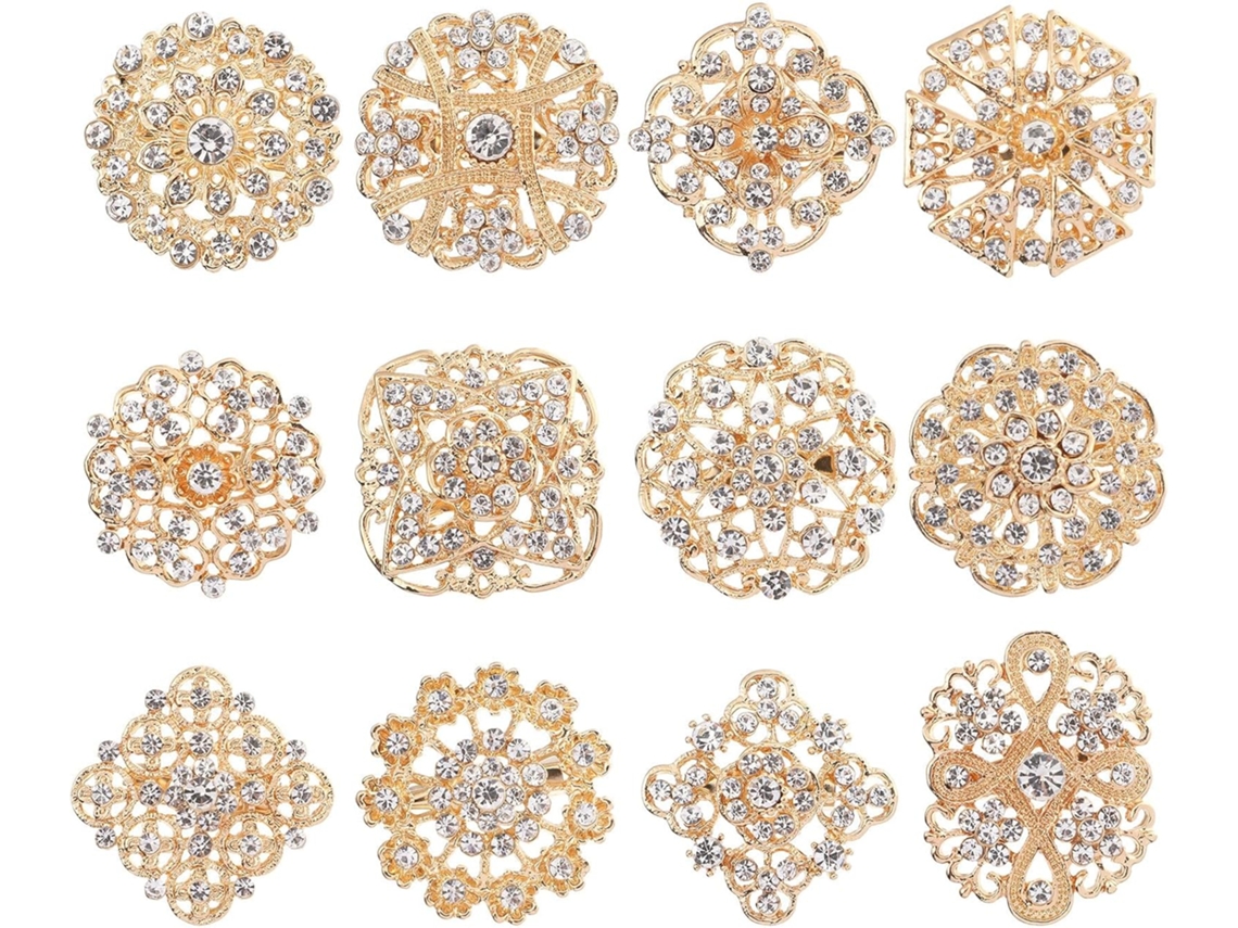Ciieeo De 12 Broches Elegantes Em Liga Metálica Com Cristais Transparentes Para Decoração De Fantasias, Festas E Natal