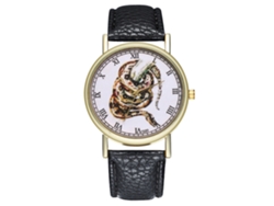 Reloj De Cuarzo Casual Unisex Con Correa De Cuero Pu Dial Redondo Negro