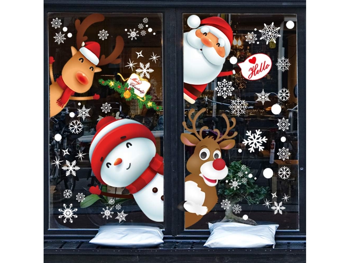 130 pegatinas para ventanas con decoración navideña: Papá Noel, renos, copos de nieve y hojas.