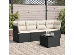 Conjunto de 5 sofás de jardín con cojines de mimbre sintético negro, Dkd Home Decor