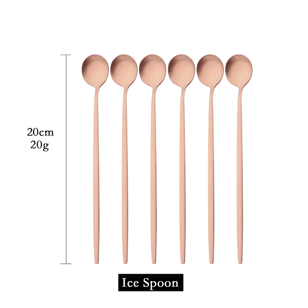 Cucharas mezcladoras de mango largo mate para bebidas, cubertería de acero inoxidable MDUG (oro rosa, juego de 6 piezas)
