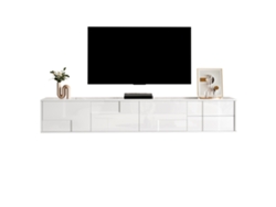 Mueble Tv 170 Cm - Moderno, Colgante O De Pie, Sin Tiradores, 3 Puertas Y 2 Cajones - Blanco Brillante