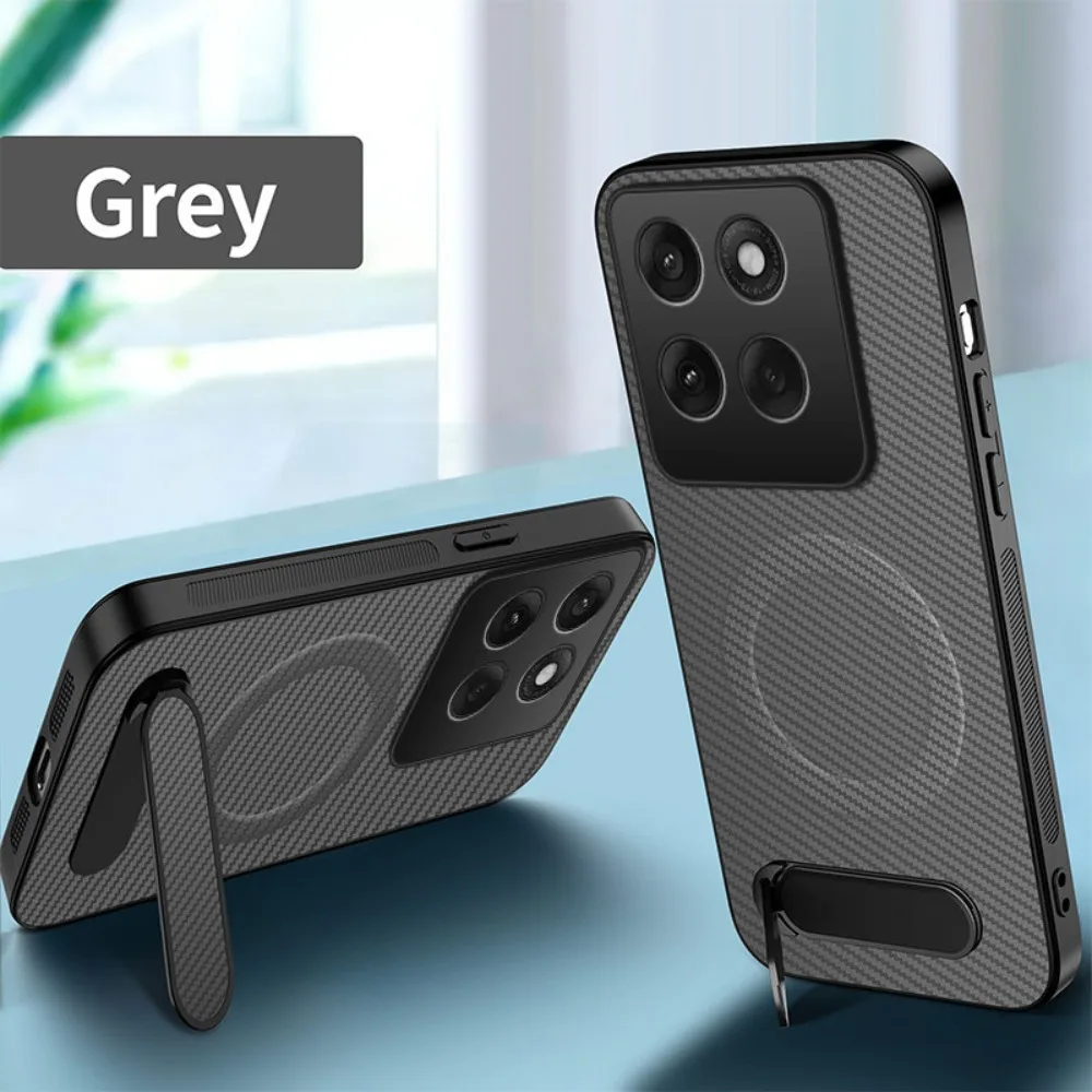 (gris, Motorola Edge 50) Funda De Succión Magnética Texturada En Fibra De Carbono, Funda De Protección Anticaídas Con Soporte Plegable