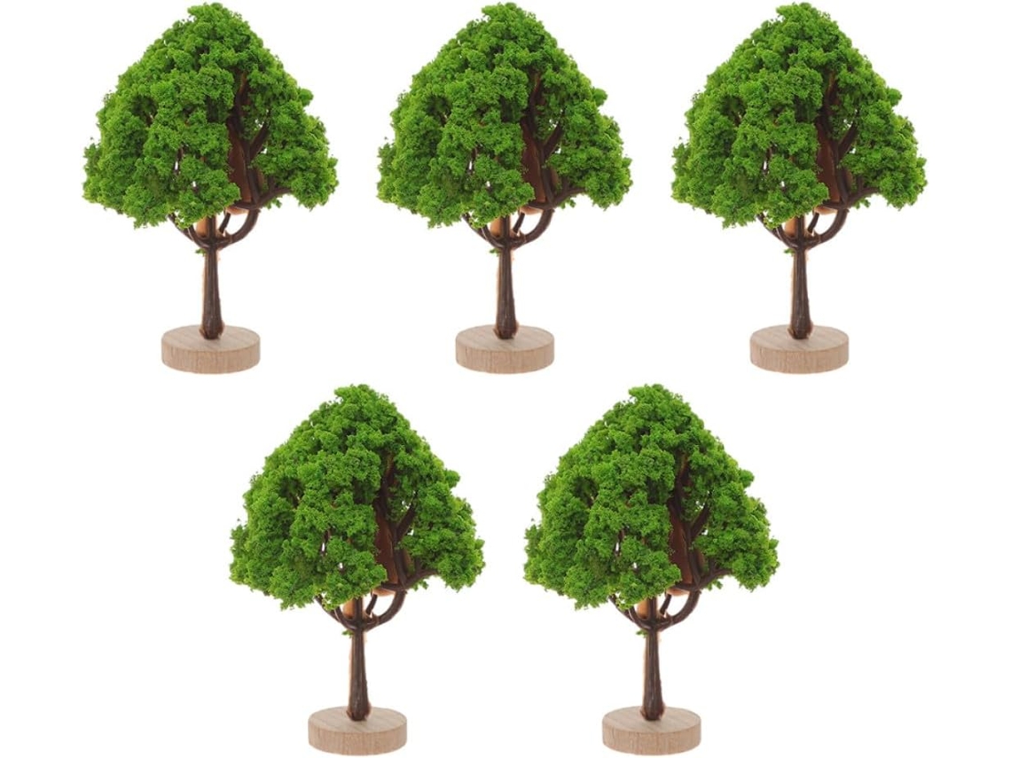 Lote De 5 Árboles Artificiales En Miniatura, De Plástico Y Madera, Base De 4,5 Cm, 2 Para Modelismo.