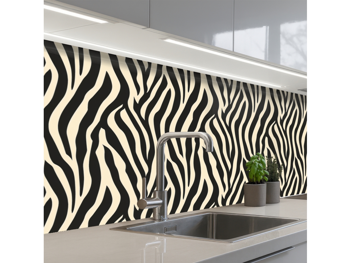 Salpicaderos De Cocina Cebra - Estampado - Clásico - Negro 250x80 Cm