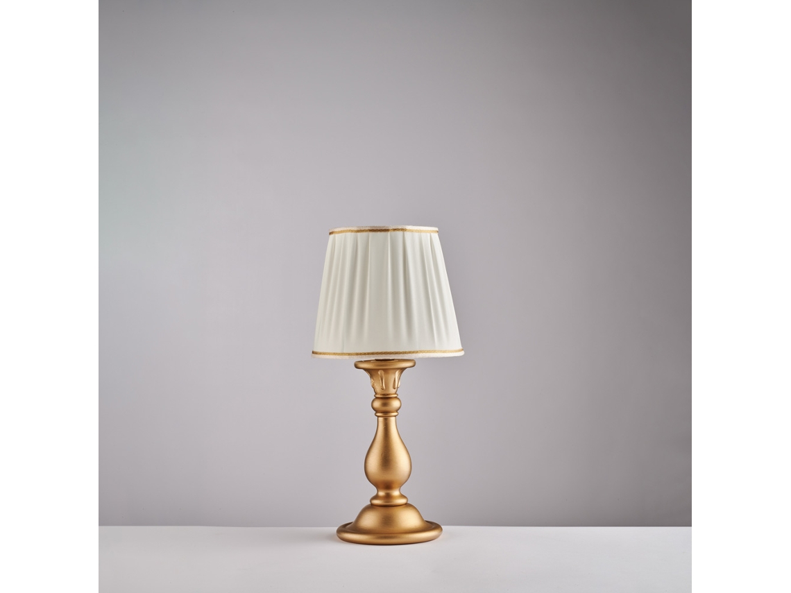 Lucca - Lámpara De Mesa De Madera Oro Antiguo 1 Luz Con Pantalla Dm.20 A.39 - Ø20 - Bl271-lt-or