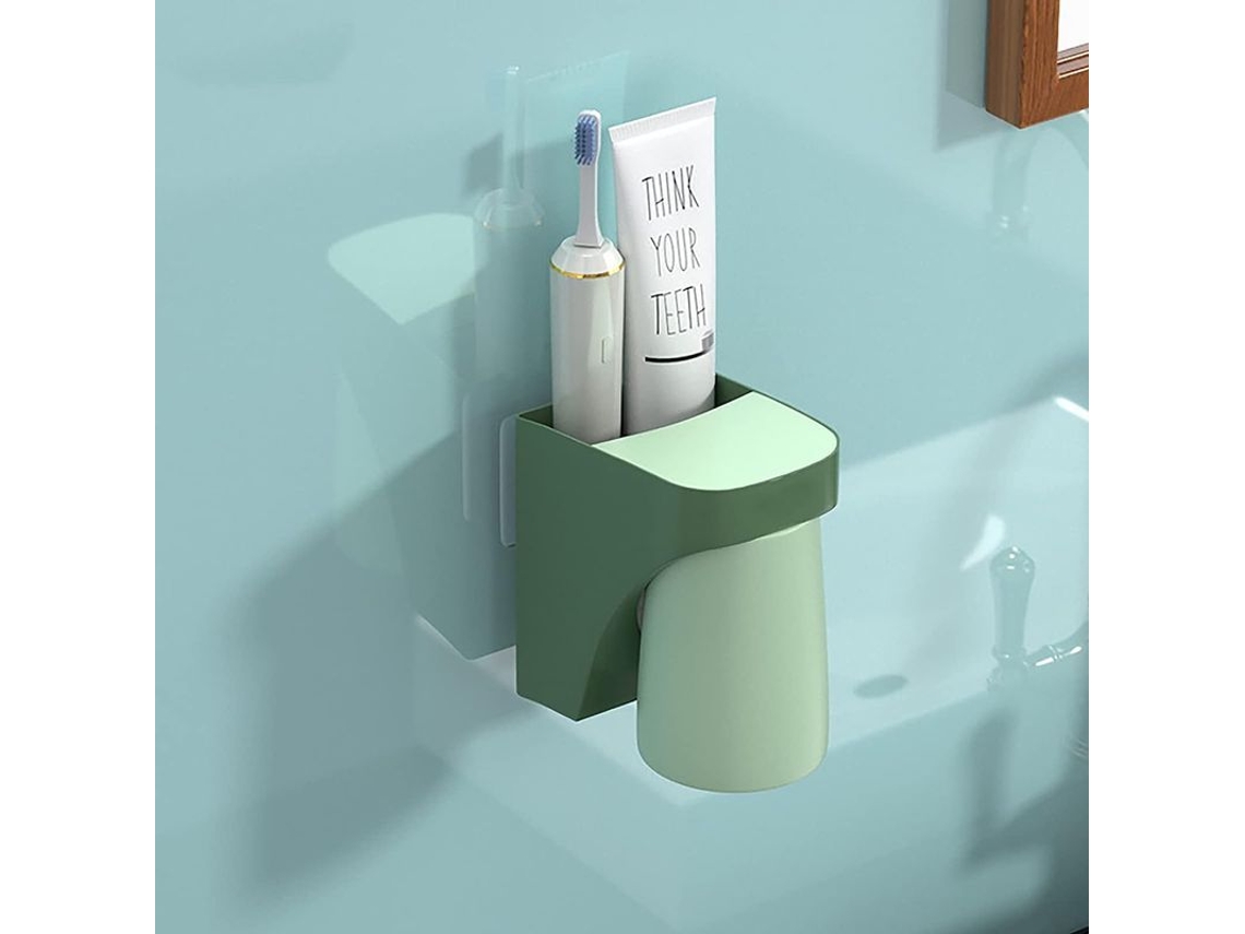 Soporte De Pared Para Cepillos De Dientes Linjou Con Ventosa (verde Oscuro)