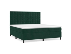 Maison Exclusive - Cama Box Spring Con Colchón Terciopelo Verde Oscuro 160x200 Cm