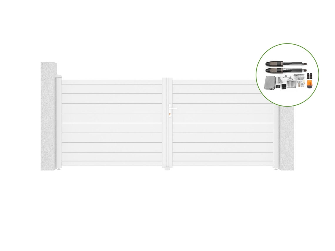 Portón abatible 3,5m EIGER H.140cm aluminio blanco motorización TANKER B700 CASANOOV