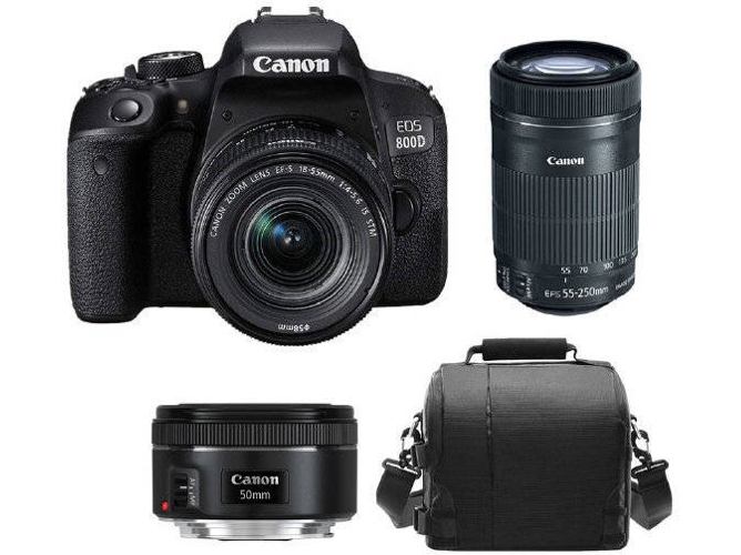 Kit Cámara Réflex CANON EOS 800D EF-S 18-55mm F4-5.6 IS STM+ EF-S 55-250mm F4-5.6 IS STM+ EF 50mm F1.8 STM+ Bolsa