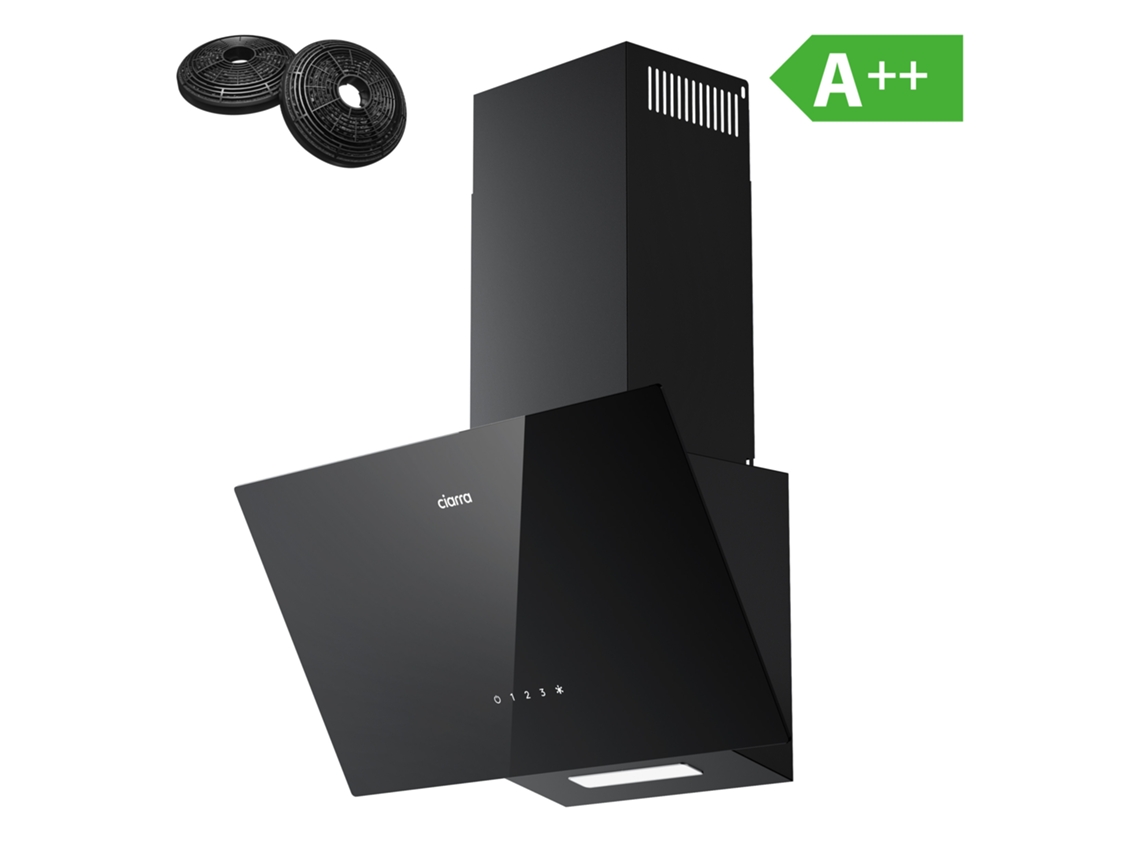 Ciarra Campana Extractor De Pared 60cm 350m³/h A++ Recirculación Con Filtros De Carbón (2 Piezas) Negro Awb6750c