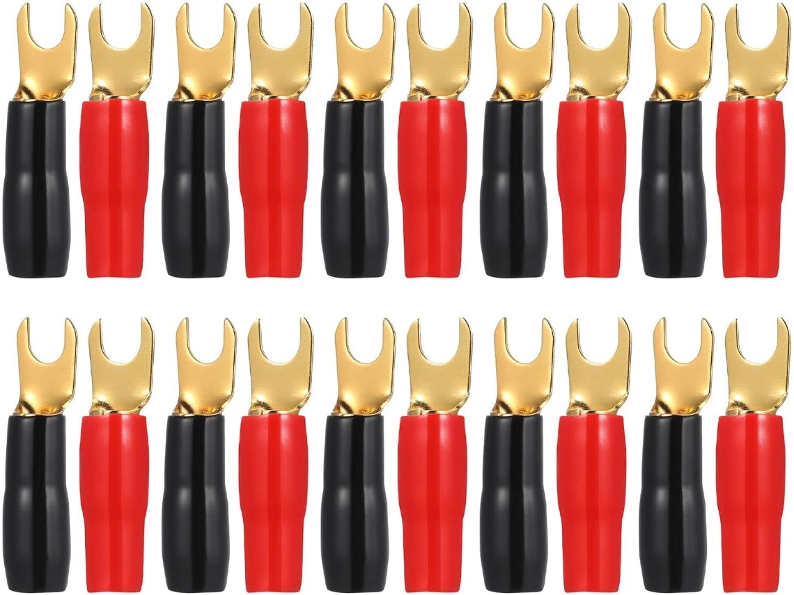 12 Pares De Conectores De Horquilla De Latón Negro Y Rojo Para Altavoces De Coche Y Terminales Eléctricos.