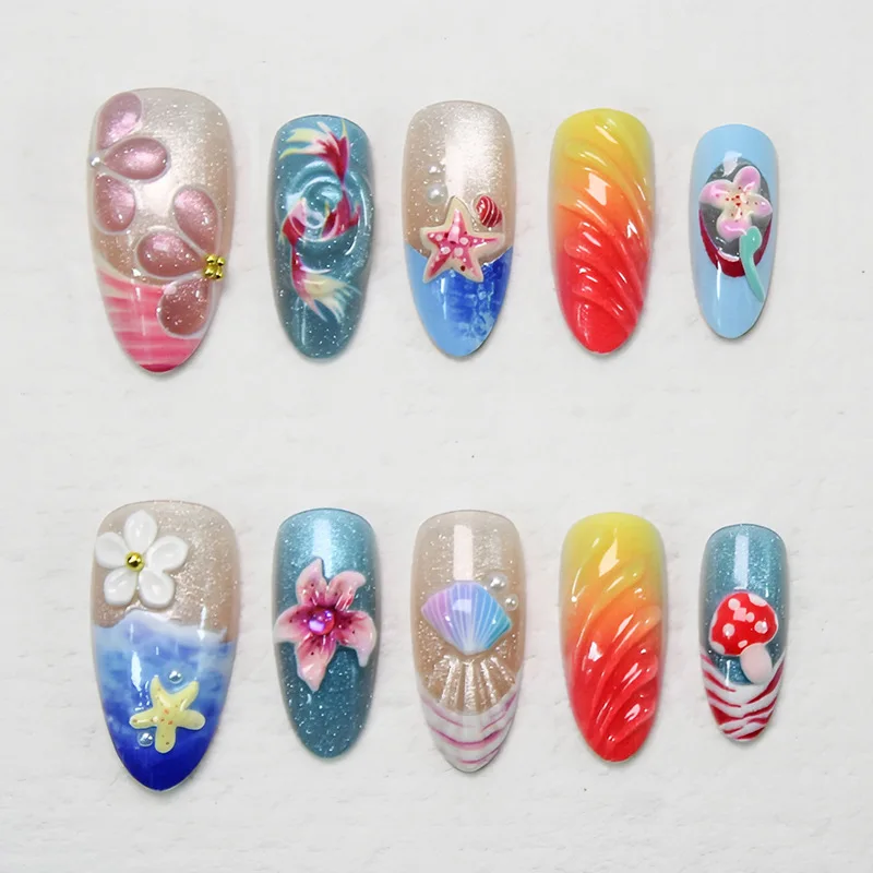 (nbl-jx-39-m) Set De 10 Uñas Postizas Reutilizables Con Forma De Almendra