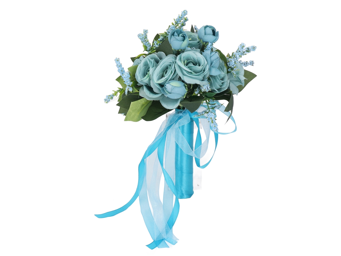 Ramo de novia de rosas artificiales color azul lago