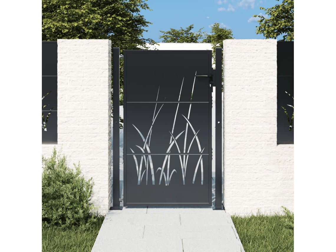Puerta De Jardín Acero Gris Antracita Diseño Hierba 105x155 Cm