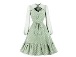 2026-vestido Vintage De Mujer Con Puntos, Manga Larga, Encaje Y Volantes, Estilo Casual A-line