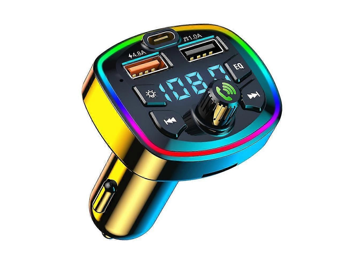 Transmisor de coche FM Bluetooth 5.0 con dos puertos USB y cargador rápido para coche.