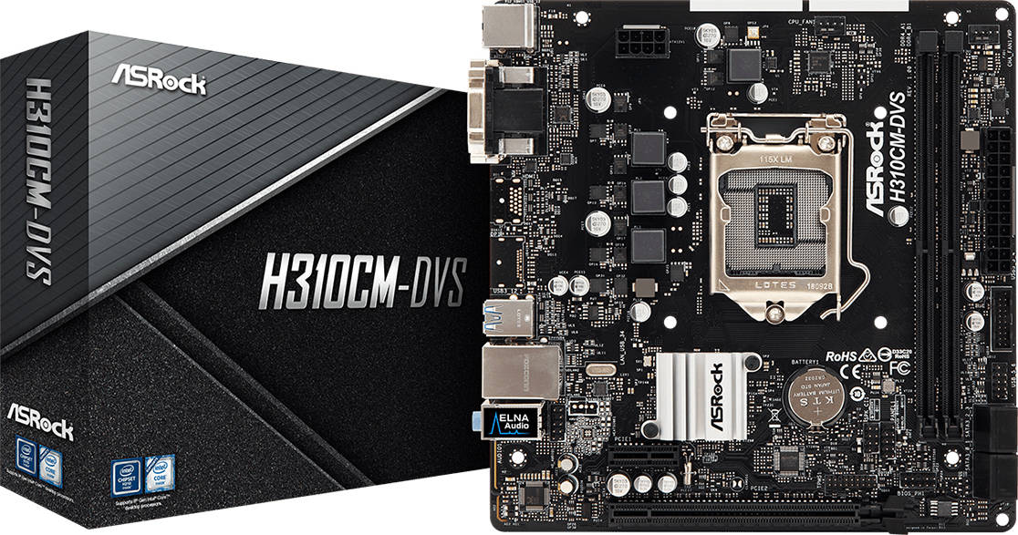 Placa Base ASROCK H310CM-DVS (Socket LGA1151 (Zócalo H4) - Intel H310 - Micro ATX)