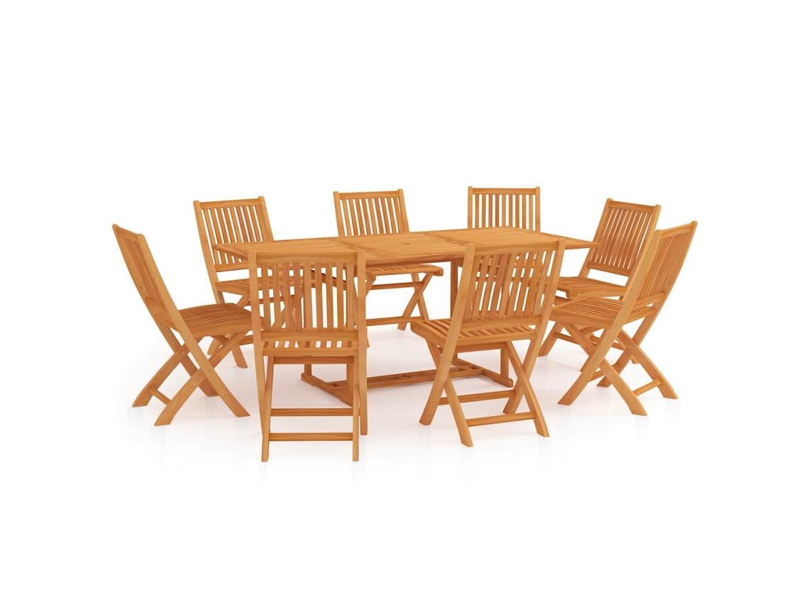 Juego de comedor de jardín de 9 piezas en madera maciza de teca EXCLUSIVO DE LA CASA