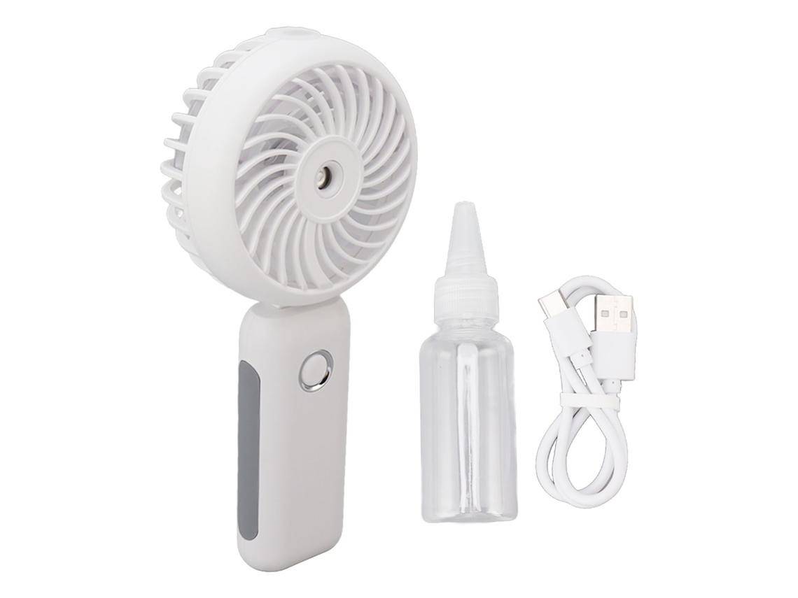 Ventilador portátil con nebulizador, batería de 4000 mAh, 3 velocidades, blanco.