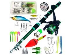 Caña de pescar telescópica de 180 cm con carrete, kit completo para principiantes y jóvenes pescadores, color verde Siurn