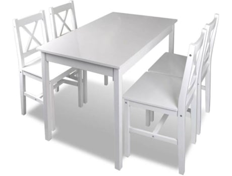 Vidaxl Juego De comedor madera blanco conjunto mesa y cuatro sillas muebles 5 piezas 39 41 85.5