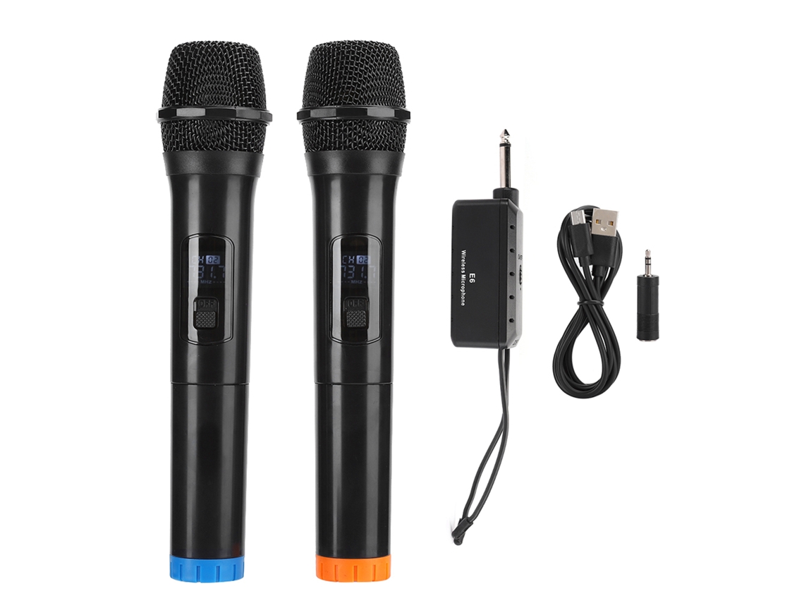 Microfone Sem Fio E6 Usb Vhf Duplo Handheld Para Karaoke Ktv Casa Com Alto Falante 50m