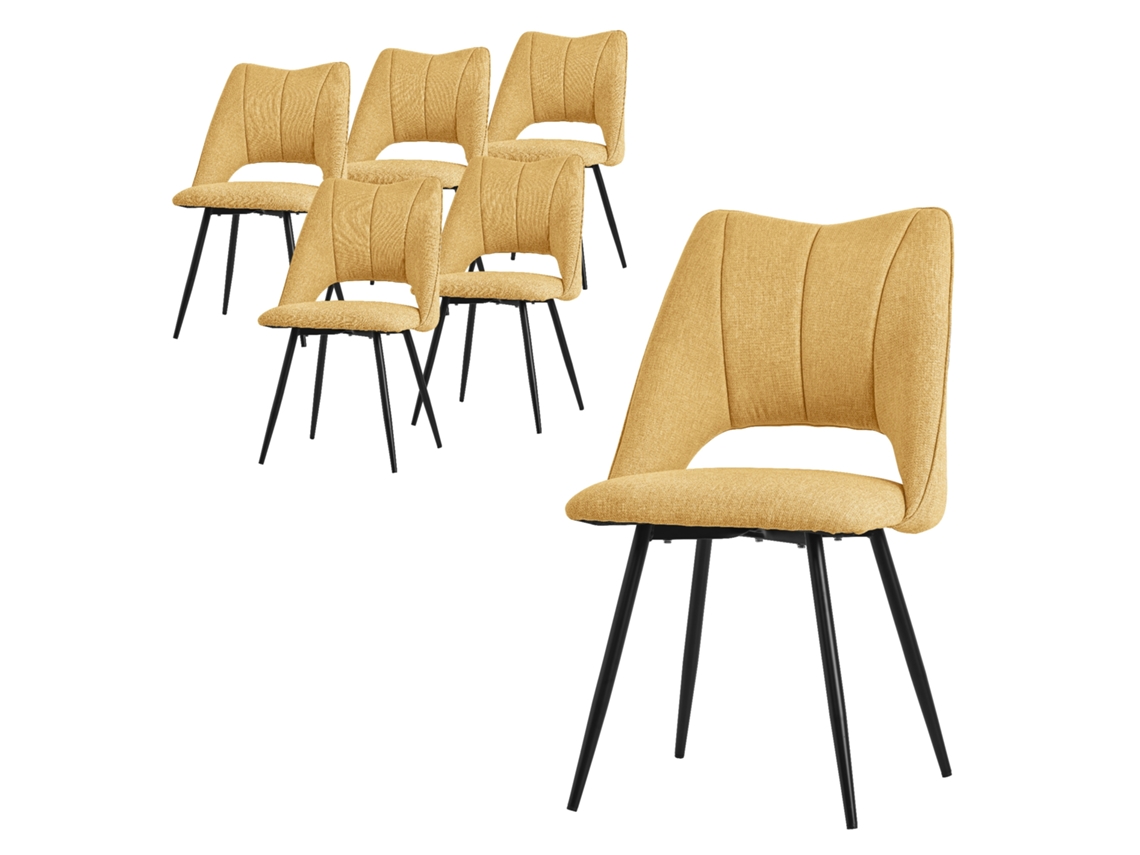 ML-DESIGN juego de 6 sillas de comedor amarillo mostaza, asiento de poliéster, patas de metal negro
