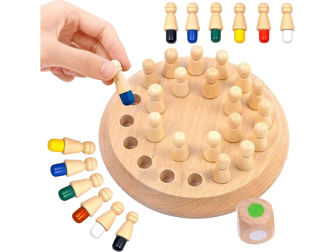 Conjunto de Xadrez com Palitos Memória Madeira Blocos Construção Divertidos Colorida Jogo Tabuleiro