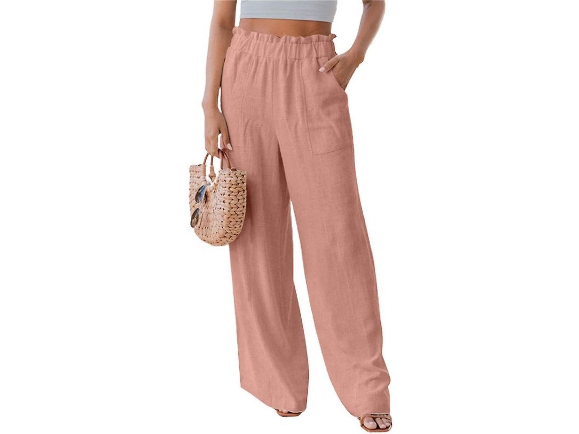2026-pantalones Anchos Para Mujer Con Cintura Elástica Y Volantes Sueltos De Algodón Mezclado