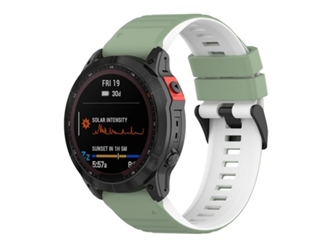 Correa de Silicona 26mm dos colores para Garmin Fenix 7X/6X/5X - verde aguja de pino/blanco