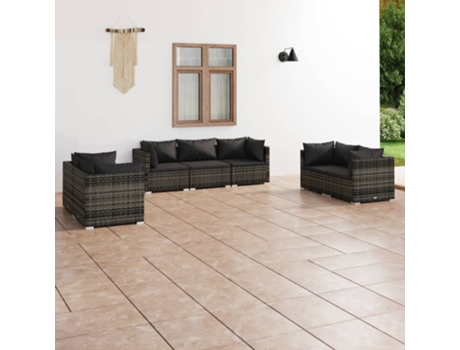 Conjunto 7 de muebles de jardín VIDAXL y cojines ratán sintético gris