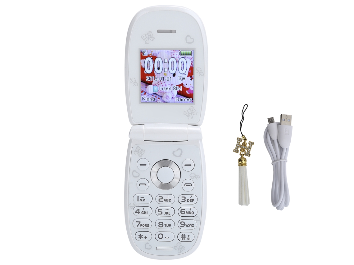 Mini Teléfono Plegable Para Niños, Doble Sim, Doble Modo De Espera Con Reproductor De Mp3, Pantalla De 1,44 Pulgadas, Blanco.