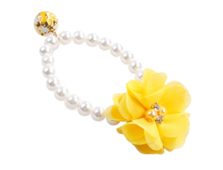 Collar de perlas para mascotas, collar elástico de flores, accesorios para gatos, collar de perro pequeño y mediano de peluche, amarillo ZMDECQNA