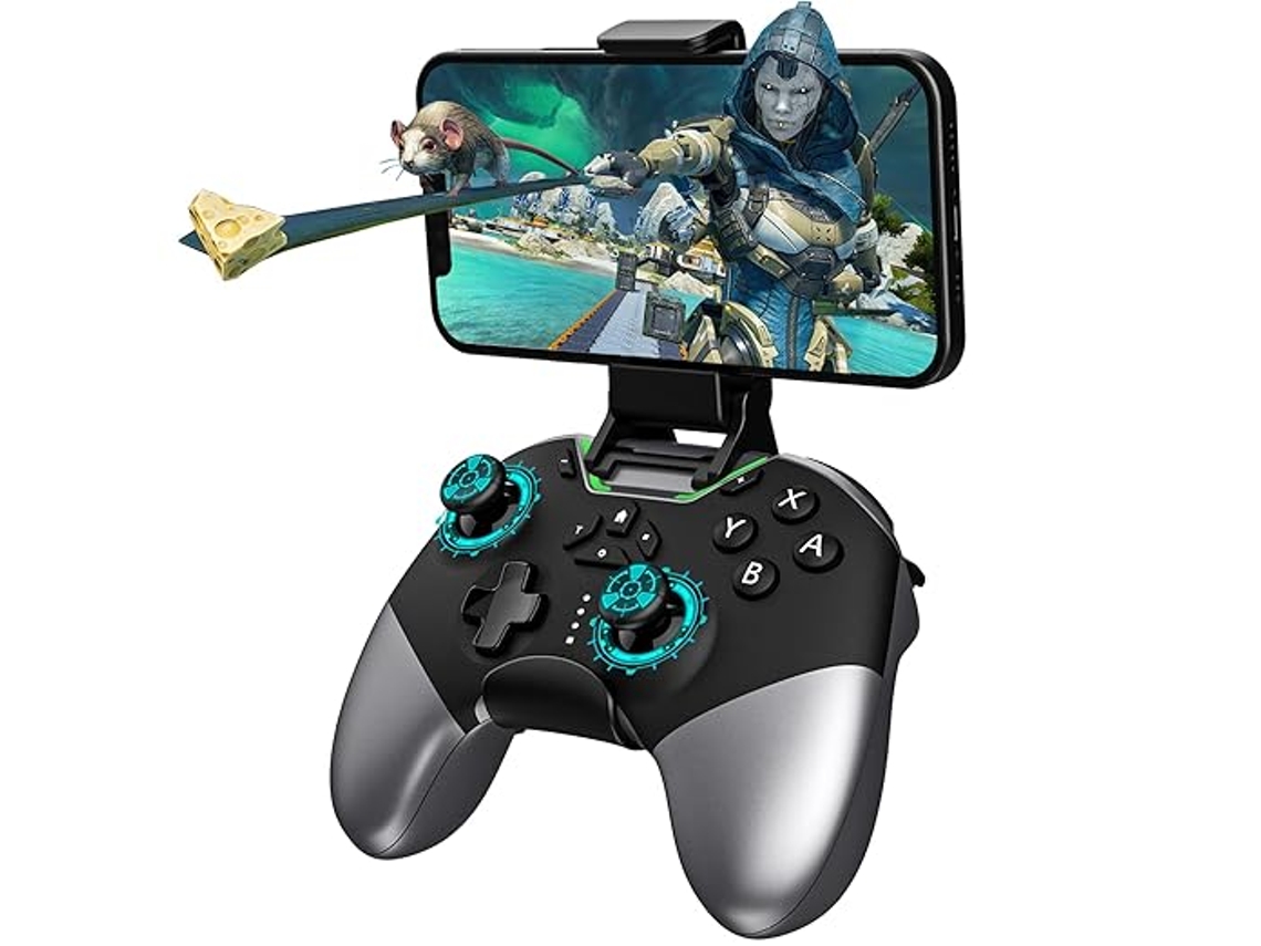 Mando inalámbrico Bluetooth con clip para teléfono para Android, iPhone, Apple Arcade, PC, Switch y Steam (negro)