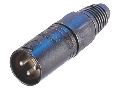 Conector de cable macho de 3 pines con carcasa metálica negra y contactos dorados NEDIS