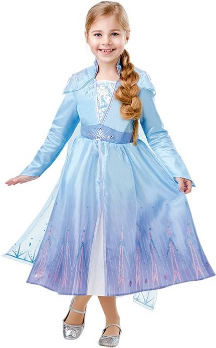 Rubies Disfraz Elsa deluxe frozen 2 para niña vestido lujo oficial en color azul con detalles purpurina y capa zoe catrina tam 78